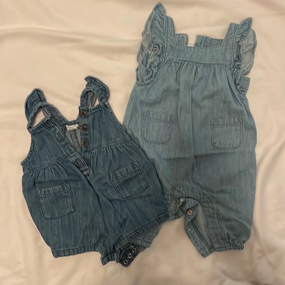 Denim 0-3m rompers - set of 2